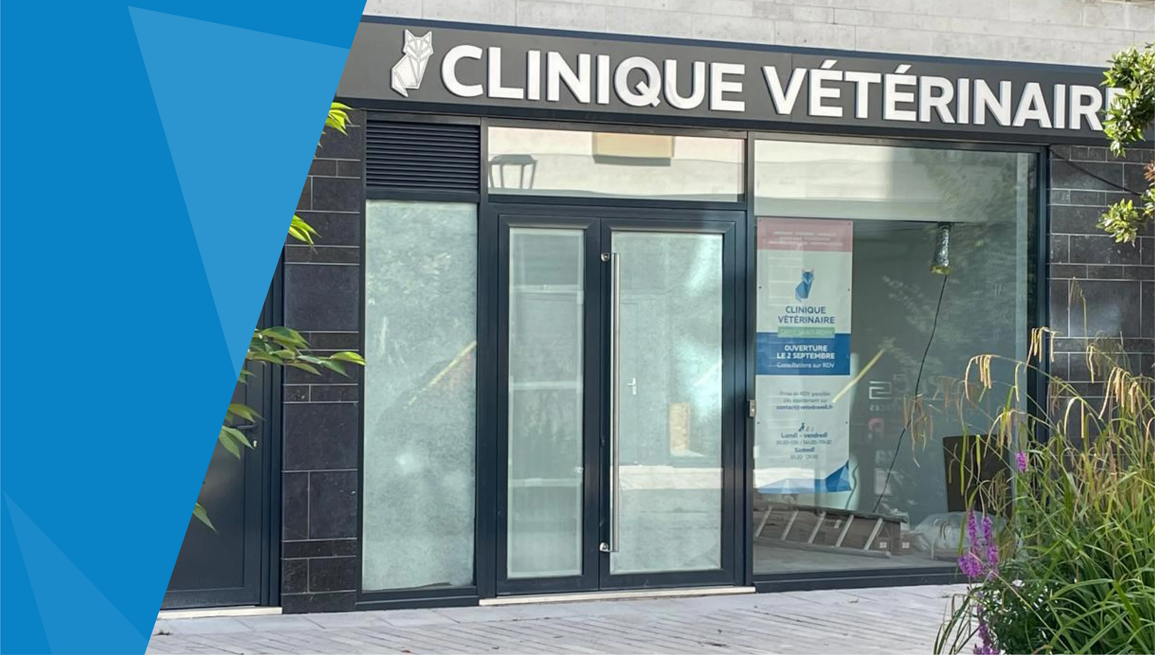 Photo de la façade de la clinique vétérinaire.